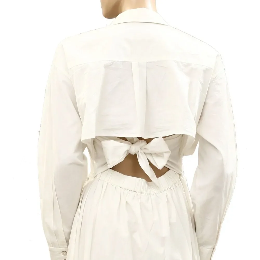 Free People Midi Dress Buttondown Cutout Corset Cotton Tie White S 287113